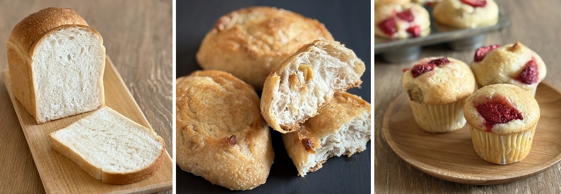 2026年3月～4月応用レッスン（いちご酵母食パン、胡桃のバタートップ、マフィン）
